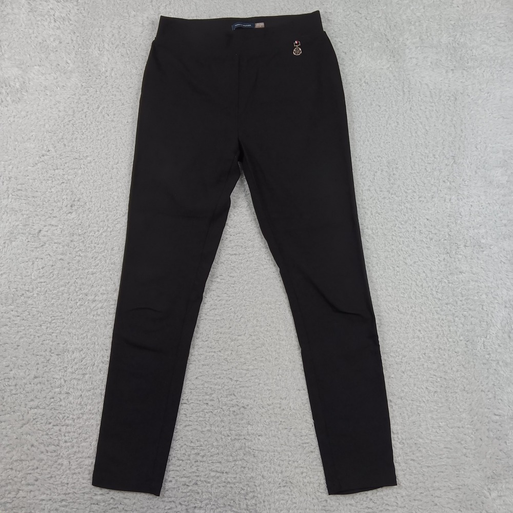 Tommy Hilfiger Pull-On Pants Womens 6 Black Stretch Ponte Skinny Tapered Logo